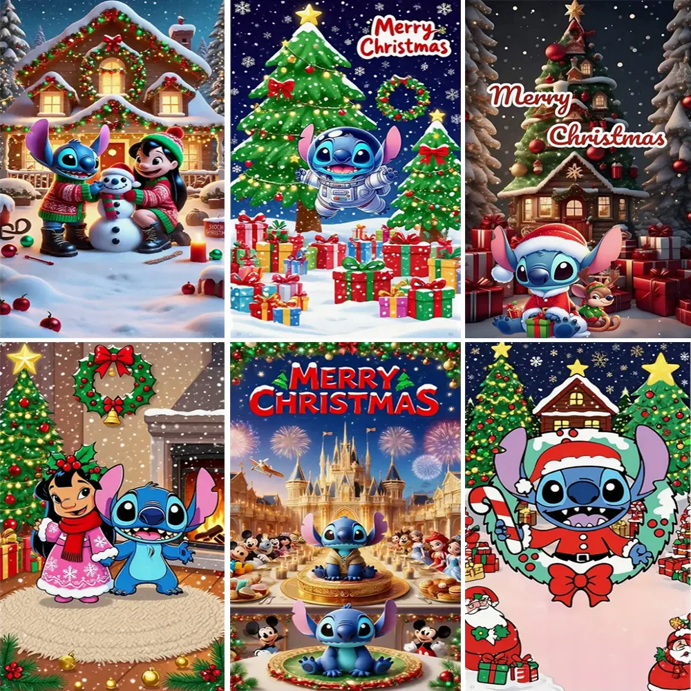

Disney Cartoon Stitch Door Cover Banner Christmas Party Photography Backdrop Indoor Outdoor Porch Background Decoration Supplies