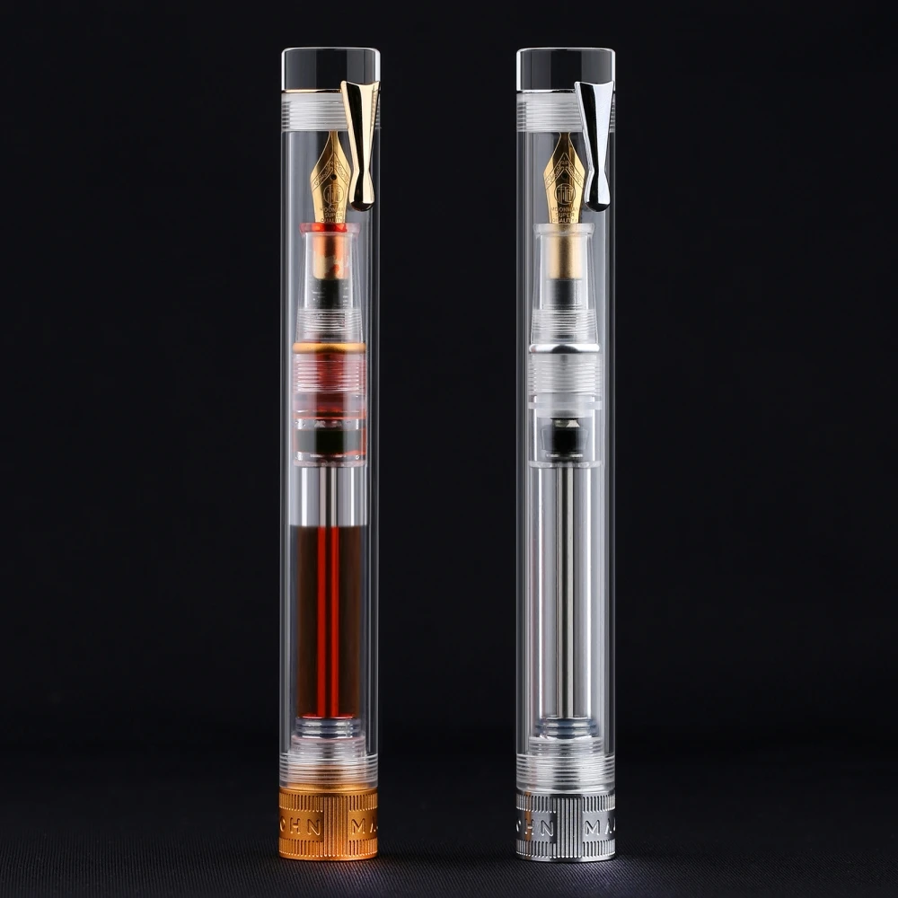 Majohn V1 Vacuum Filling Fountain Pen EF/F/M/ Long Knife Nib Transparent Resin Golden/Silver Clip Demonstration Writing Gift Pen