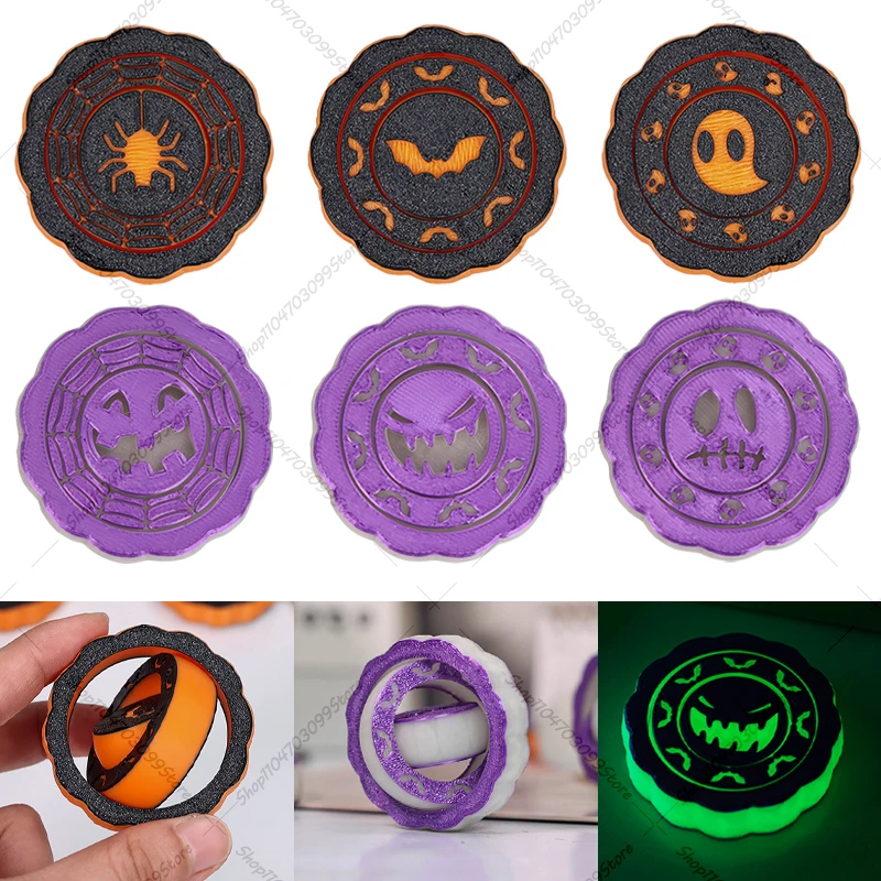 Fidget Spinner de Halloween con estampado 3D, bola giratoria de juguete, giroscopio Universal en forma de O, rotación infinita por gravedad, descompresión