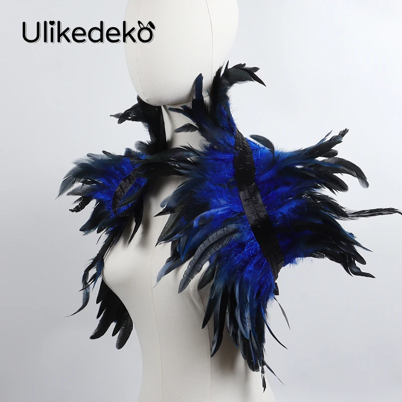 Châle en Plumes Bleues, Cape Gothique Initiée, Vêtements de Scène, Showgirl, brev, ixd'Halloween, Accessoires de Cosplay, Faux Col