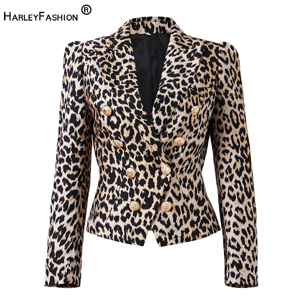 

Spring Autumn Customized Fabric Best Quality Bargain Price Women Classic Leopaard Priting Slim Street Blazers Female Jackets