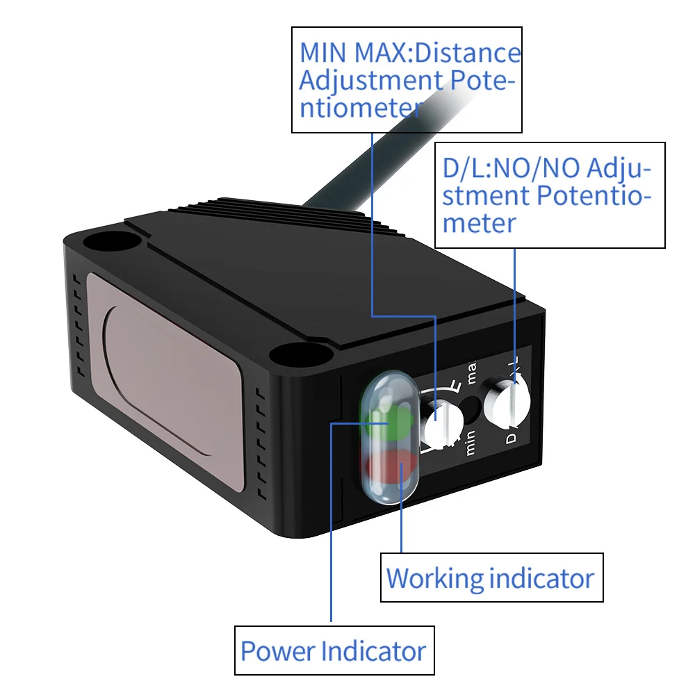 GTRIC E3Z-D61 Fotoelektrischer Sensor mit diffuser Reflexion, NPN, PNP, 12–24 VDC, quadratischer optischer Infrarot-Schalter, Abstand 30 cm, mit Halterung