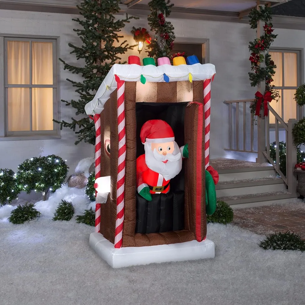 Animated Christmas Airblown Inflatable Santa's Outhouse, 6 ft Tall, Multi