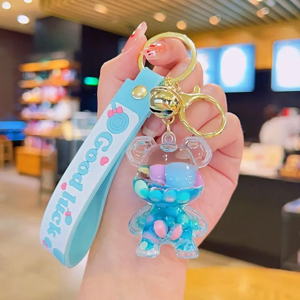 Cartoon Bear Quicksand Bottle Keychain Stall Small Gift Wholesale Acrylic Floating Oil Liquid Keychain