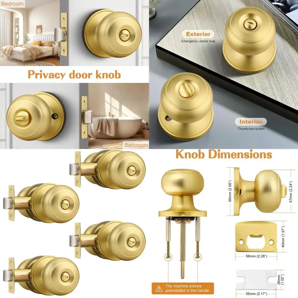 

Polished Brass Door & Bath Knobs, 4-Piece Gold Privacy Lock Set