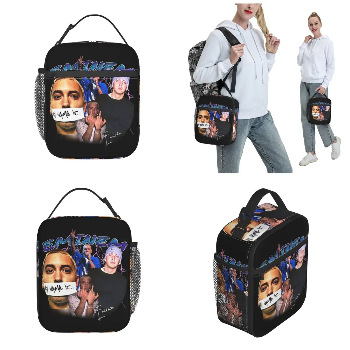 Eminem RAP Bootleg Merch Insulated Lunch Tote Bag For Travel Storage Food Boxes Portable Thermal Cooler Lunch Boxes