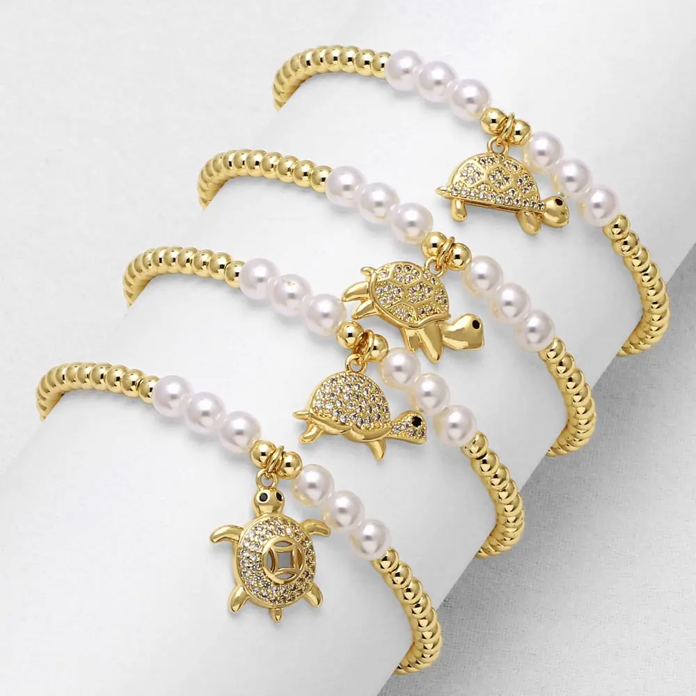 Gold Plated Beads Chain Tortoise Bracelets for Women Clear Crystal Turtle Bracelets Cheap Wholesale Jewelry brtk50