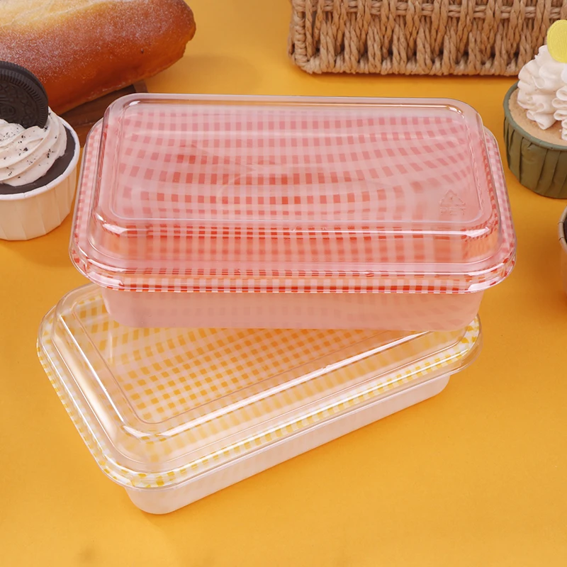Caja de embalaje de plástico Rectangular desechable a cuadros con tapa, caja de paquete de venta de pastel de crema, contenedores de pan de Sushi Bento para Picnic, 10 Uds.
