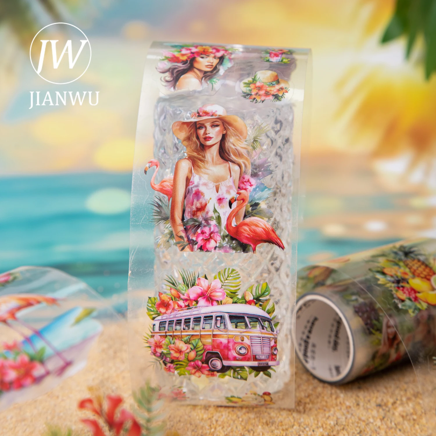 JIANWU 60 مللي متر * 200 سنتيمتر المشهد الاستوائي سلسلة خمر النبات البحر السفر المواد الكولاج PET الشريط الإبداعية مجلة بها بنفسك مجلة القرطاسية