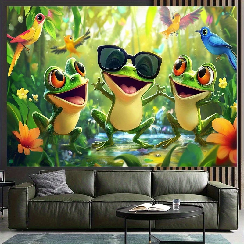Frogs and the Tropical Jungle Digital printing polyester wall tapestry suitable for use in living rooms bedrooms bars and party