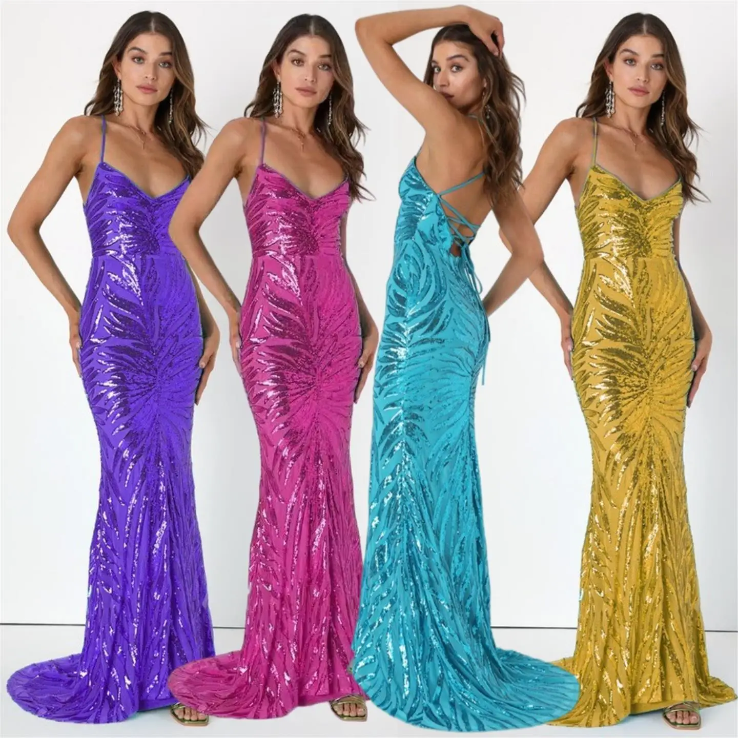 

Sexy Sequin Par Dr Women's Cross-Border Hot S Svel Gown Tee-acetate Fiber Material Other Skirt Sle Adult Ce...