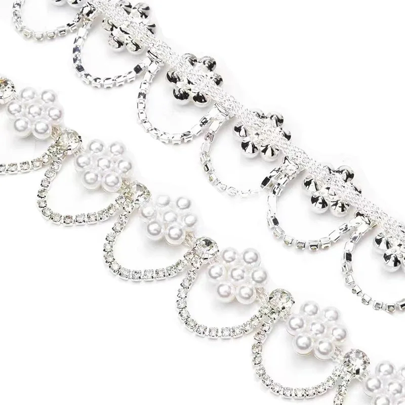 10Yards Rhinestone Sparkle Diamond Tassel Crystal Rhinestone Pearl Chain Clothing Bags DIY Arts Wedding Party Gift Decoration