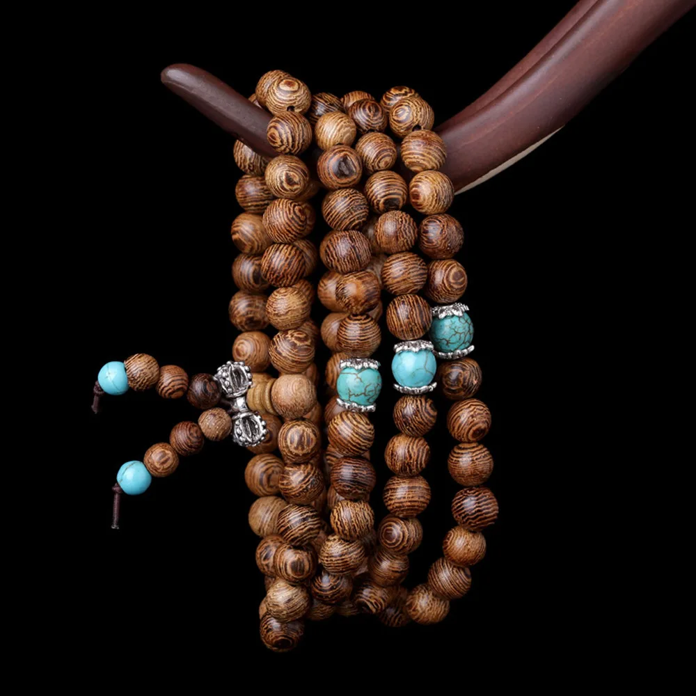 Pure Natural Chicken Wings Wood Beads Bracelet Men and Women Rosary 108MM Neck 0.6mm Blessing Lucky Hand String Chanting Sutras