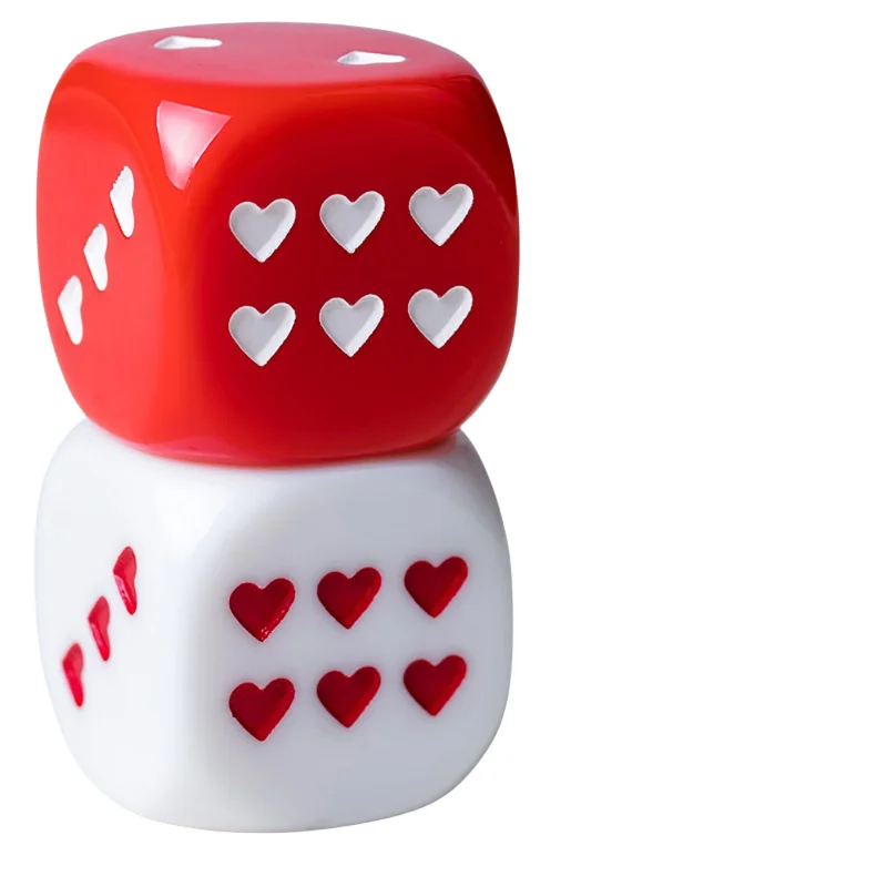 2 pçs vermelho branco em forma de coração adereços de jogo de dados cubos de canto redondos dados acrílicos tamanho grande para jogos da família da festa da barra