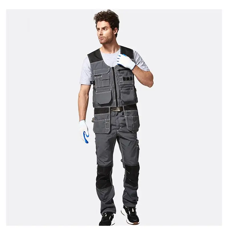 

Men's Denim Jacket Sleeveless Vest Newmen's Spring And Summer New Work Clothes Vest Ing Multi-Pocket Zipper Outdoor Coat