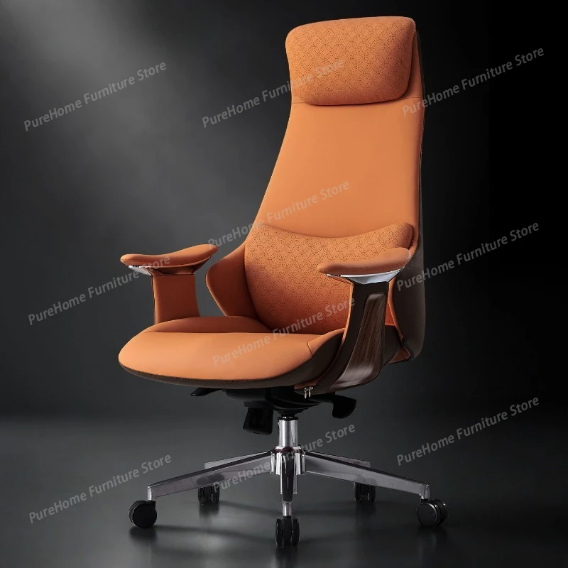 

High-Back Genuine Leather Executive Swivel Chair - Ergonomic Office Desk Chair for Prolonged Sitting Home & Business Use