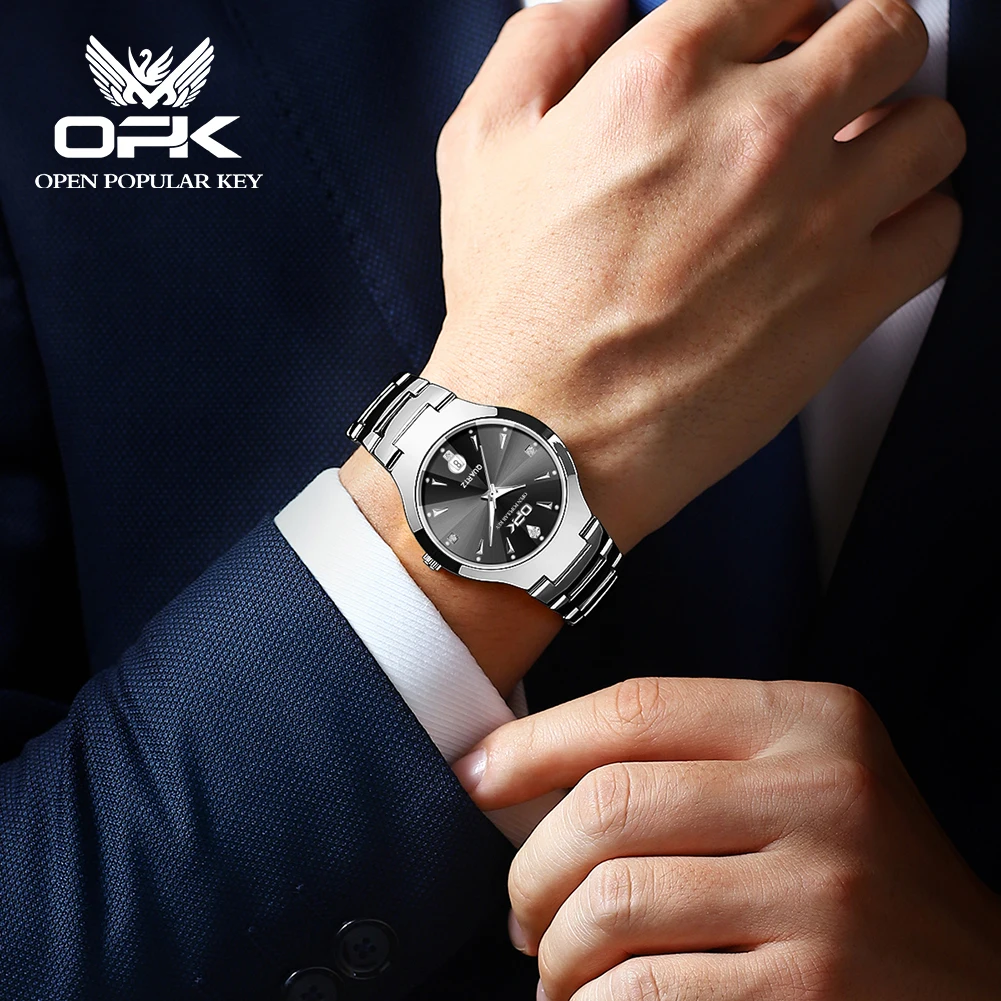 OPK Top Original Men\'s Watches Tungsten Steel Waterproof Luminous Date Clock Quartz Wrist Watch for Men Rhombus Mirror Man Watch