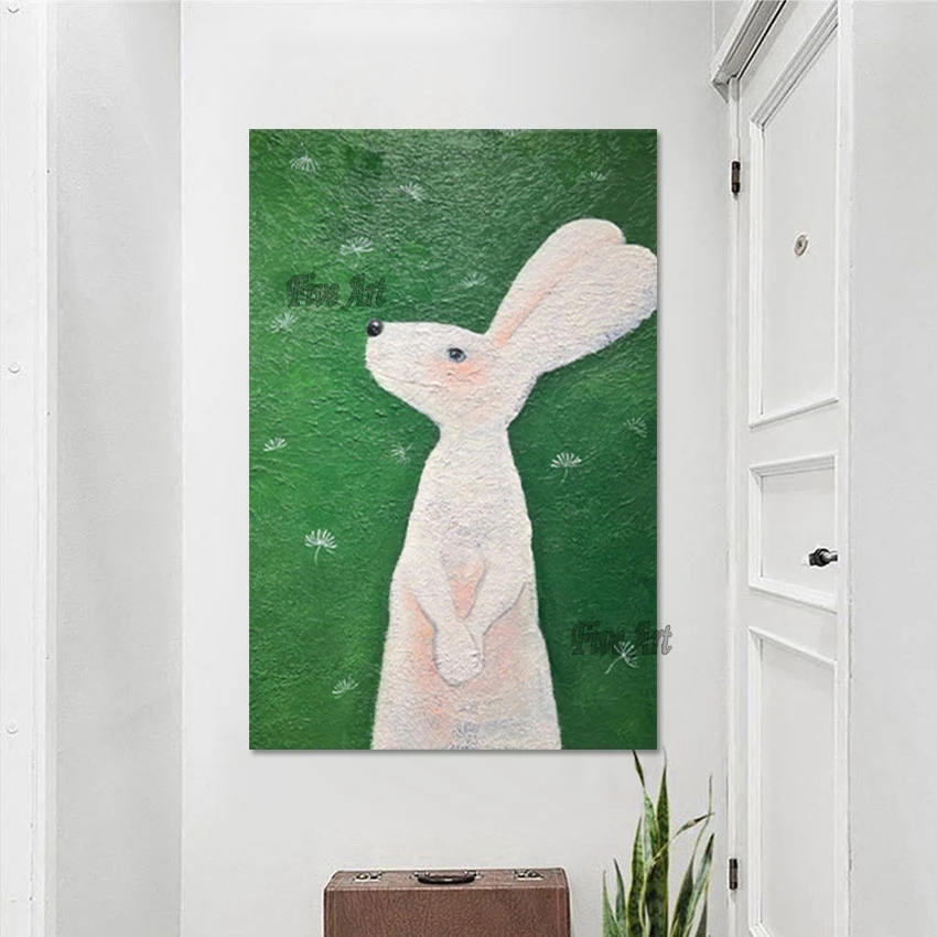 

White Rabbit Cartoon Pictures Frameless Animal Painting Wall Art Nordic Decor Abstract Acrylic Oil Paintings On Canvas China