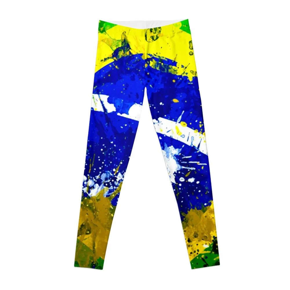 BRAZILIAN FLAG SPLATTER PROUD BRAZIL T-SHIRT STICKERS Leggings fitness set women gym Sports pants woman