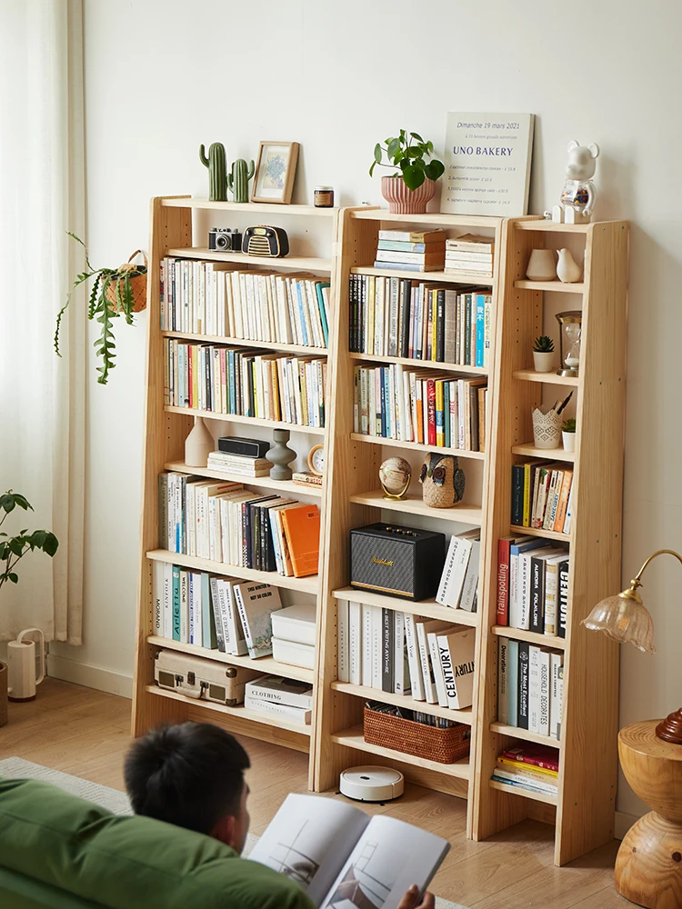 Solid wood simple bookshelf children's floor-to-ceiling book wall multi-layer shelf storage rack ultra-thin living room stu