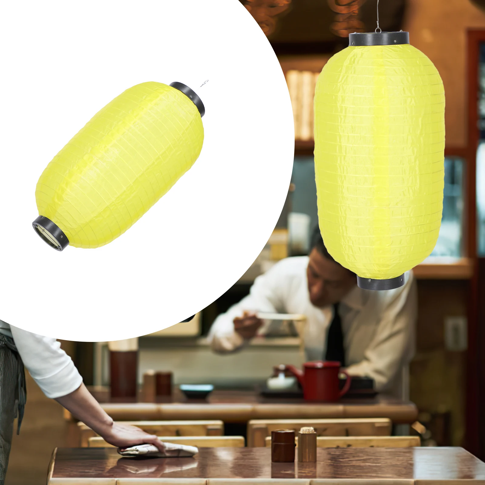 

2 Pcs Lantern Decor Japanese Waterproof Ornaments Fabric Hanging Lanterns Pendant Yellow Iron