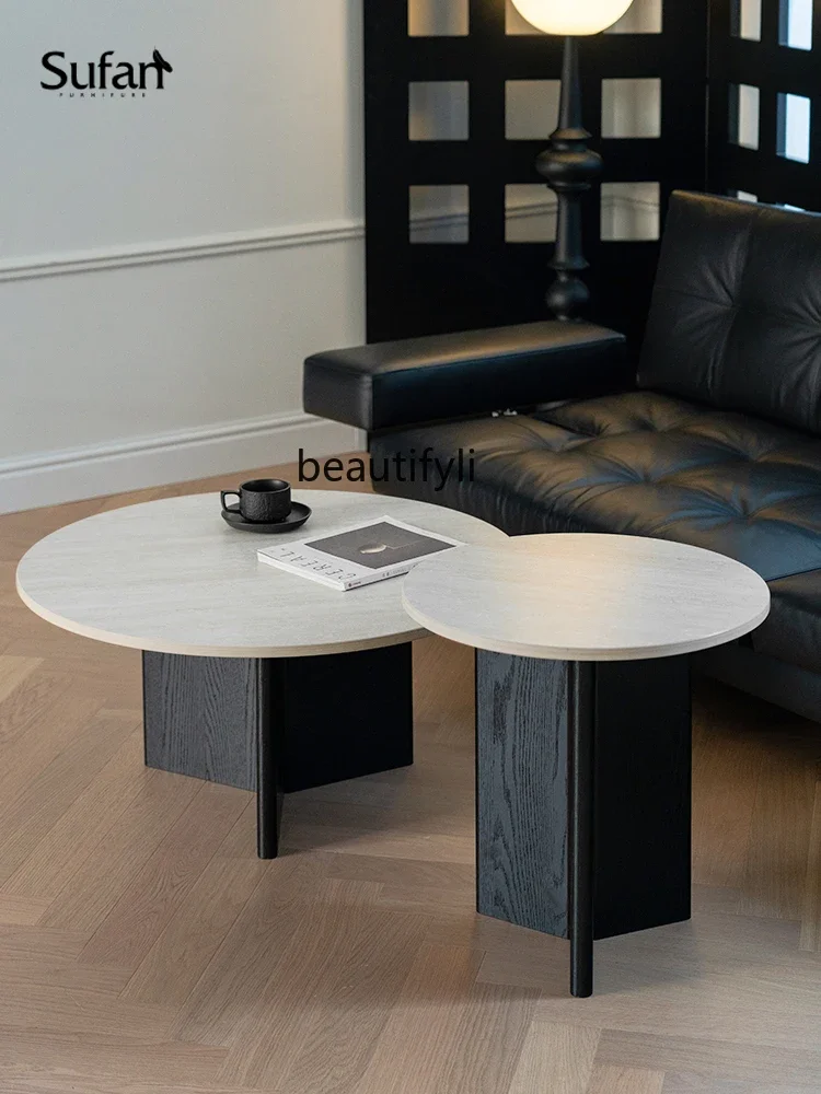 Gemini/Cave Stone Stone Plate Durable/Simple Black/Medieval Teak Color Size round Coffee Table Combination