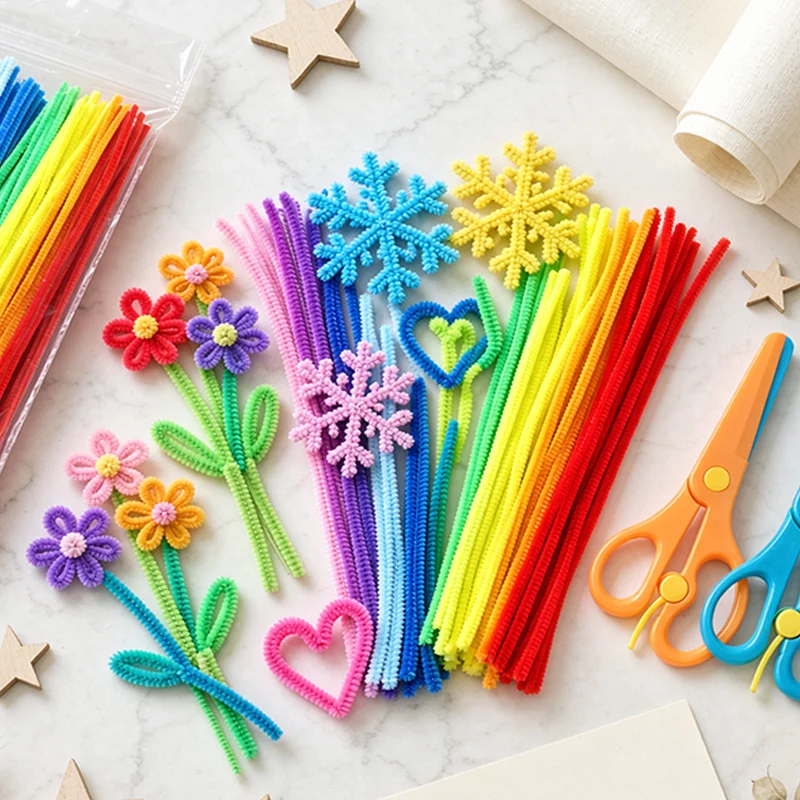 Mixed Color Twist Sticks with Craft Scissors 303/505 Pcs Fuzzy Pipe Cleaners & Scissors Set Random Colors DIY Handmade TMZ