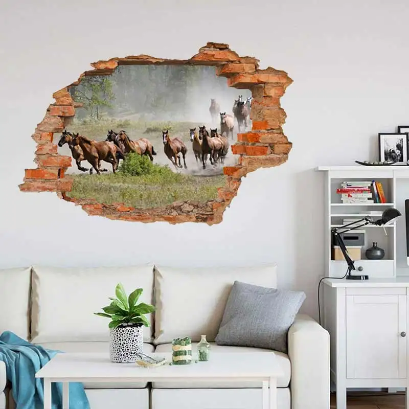 Herd of hurrying Horse Wall Sticker Art Mural Living Room Bedroom Cabinet Decoration Home Decor Funny Animal  Stickers S35