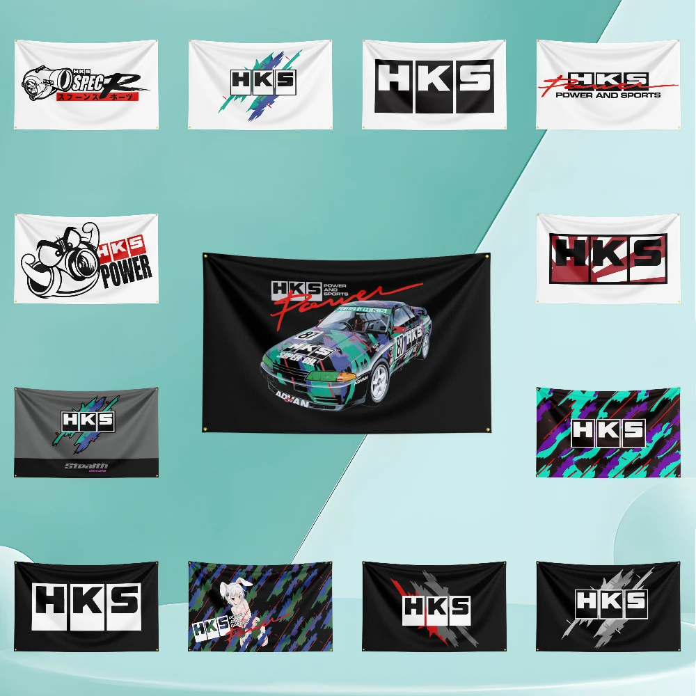 

90X150CM 3X5FT HKS Flag Polyester Printed Auto Parts Banner Workshop Car Wall Hanging Tapestry Background Blanket For Decor