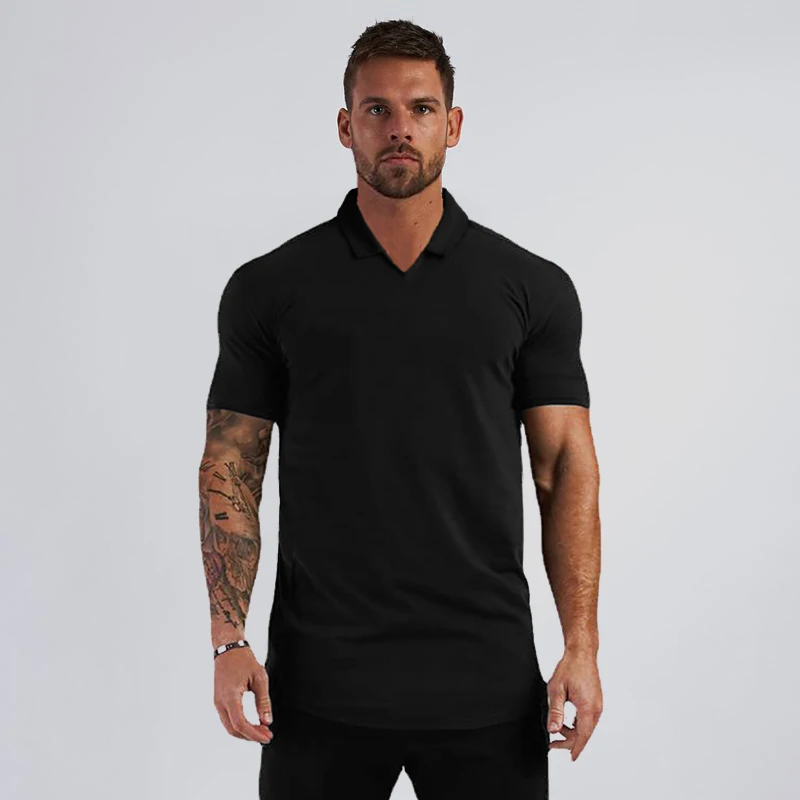 Summer Cool Feeling Breathable Cotton Mens Polo Shirts Gym Bodybuilding Fitness Running Sport Fashion Print Short Sleeve T-Shirt