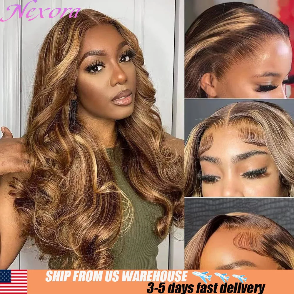 바디 웨이브 가발 200% 밀도 4/27 하이라이트 가발 인모 13x6 HD 레이스 프론탈 가발 브라질 가발 오리지널 플래시 세일