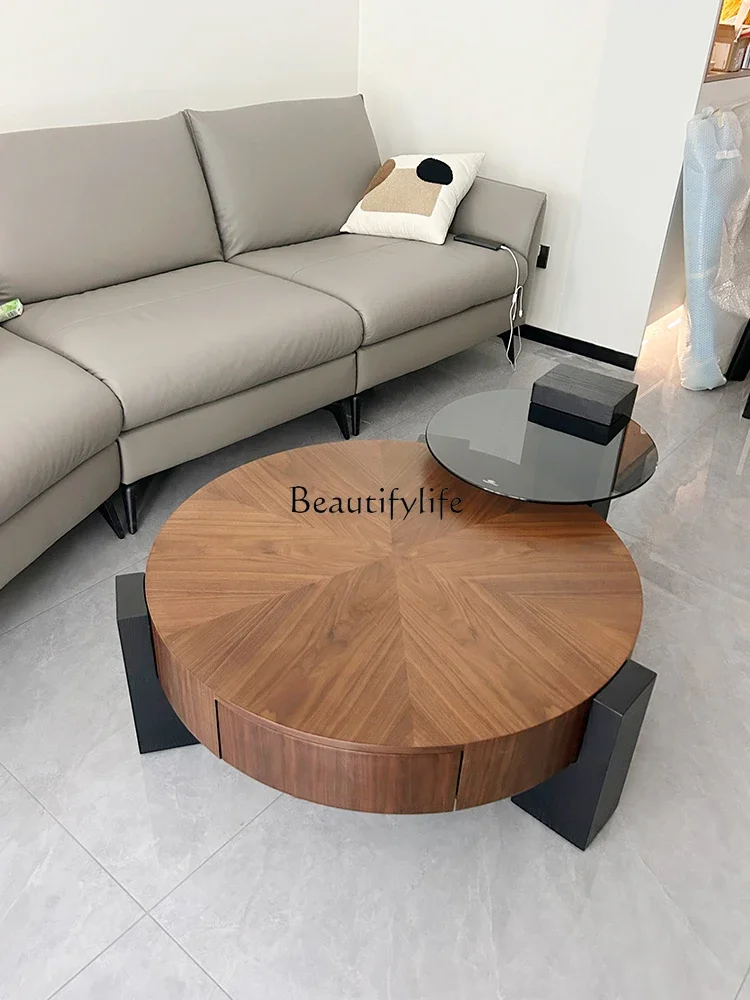 

04ld14Medieval style simple coffee table walnut pattern tea table storage retro style