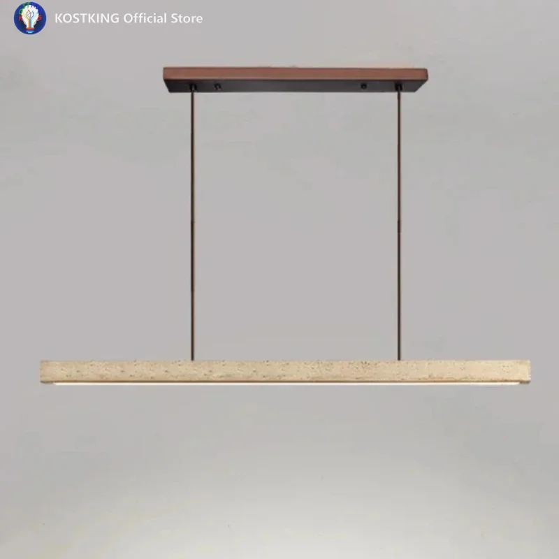 Pendant Lamp Stone Long Strip Chandelier One Line Downlight Restaurant Living Room Office Study Table Light Fixture Wood
