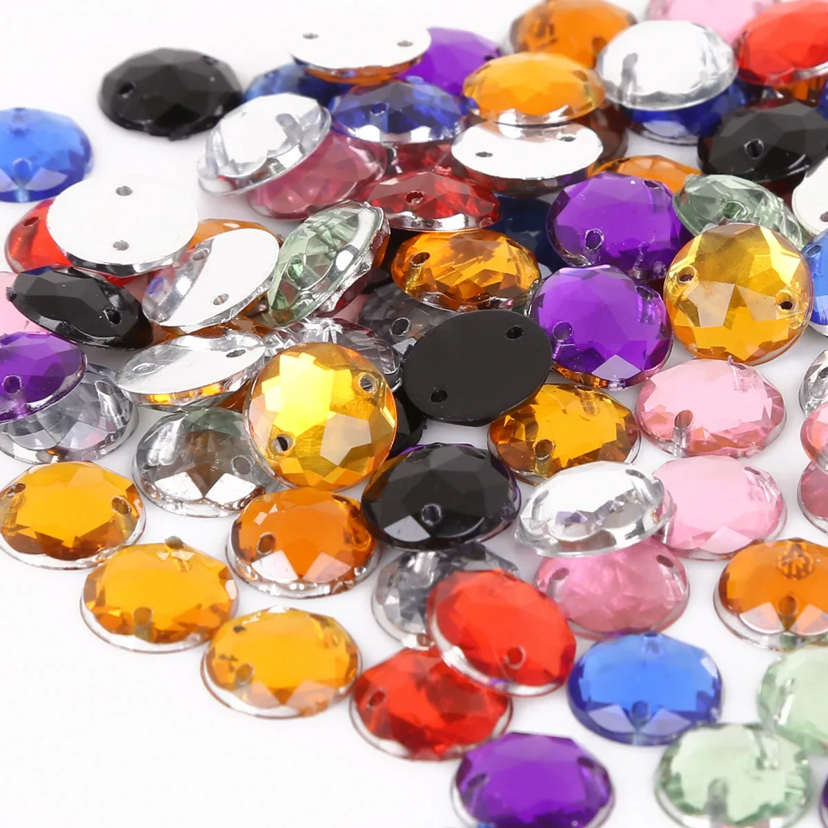 200PCS 10mm Round Acrylic Rhinestones Crystal Stones Flat Back Beads DIY Scrapbook Beads Clothing DIY Accessories