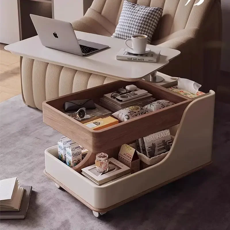 Table Basse Extensible Rectangulaire au Design Mobile, Table à Thé de Style Moderne pour Salle de Séjour