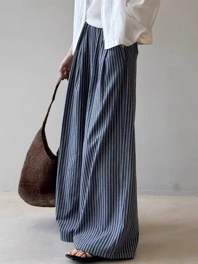 Sommer 2025, neue Mal Lazy Loose, weites Bein, bodenlange Hose, hohe Taille, gerader Schnitt, Freizeithose für Damen