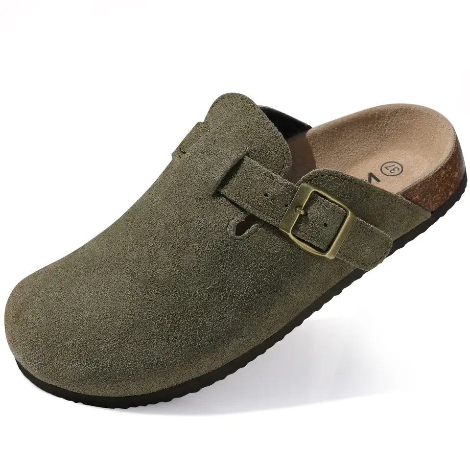 Kidmi New Faux Suede Clogs for Women Men Clogs Soft Cork Footbed Mules Comfort Potato Shoes with Arch Support Beach Sandals, image 15
