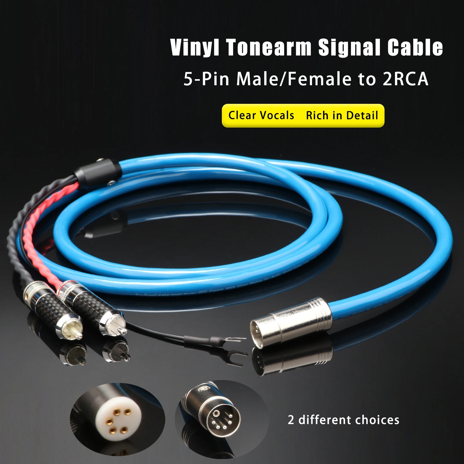 Hifi Audio 5pin DIN male/female to RCA plug Audio Phono Tonearm Cable with  U spade Ground Wire