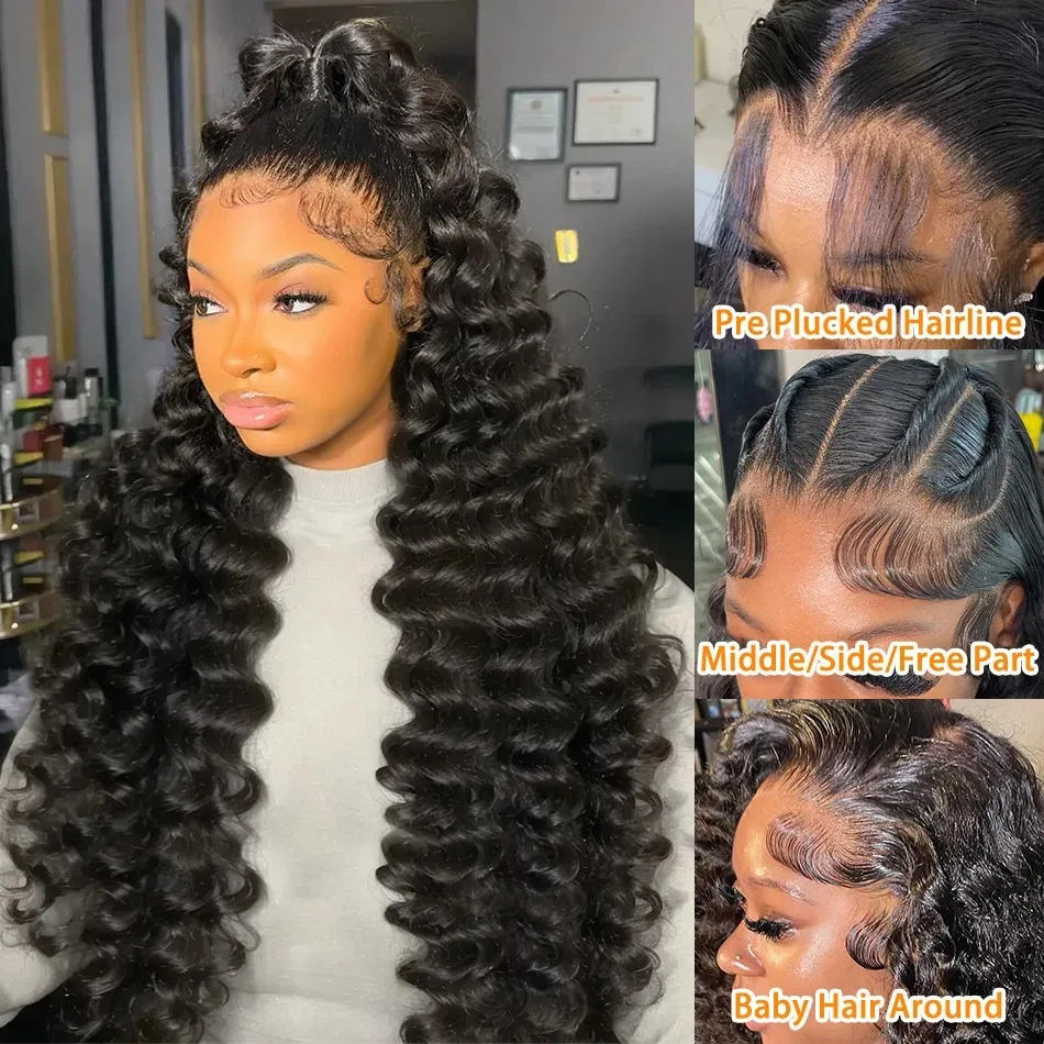 موجة عميقة شعر مستعار أمامي 13X4 HD الدانتيل الباروكات جاهزة لارتداء الاصطناعية عالية الجودة للنساء السود شعر مستعار بدون صمغ ل Wemon #5