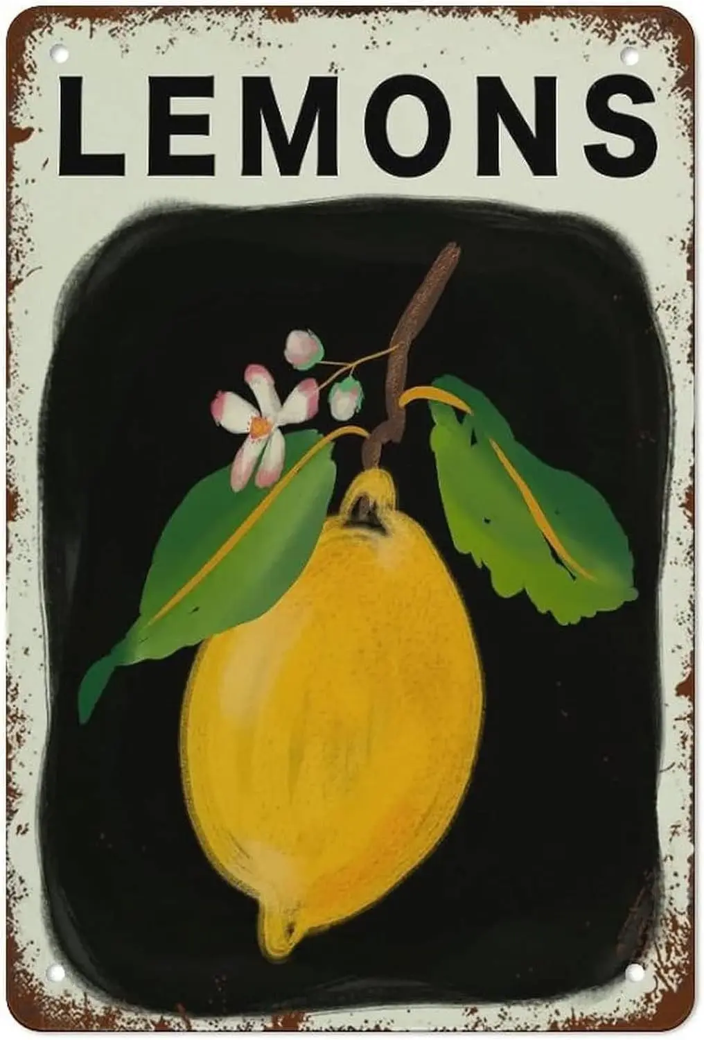 Lemons Art Metal Tin Sign Citrus Fruit Wall Print Vintage Botanical Poster Kitchen Decor Large W