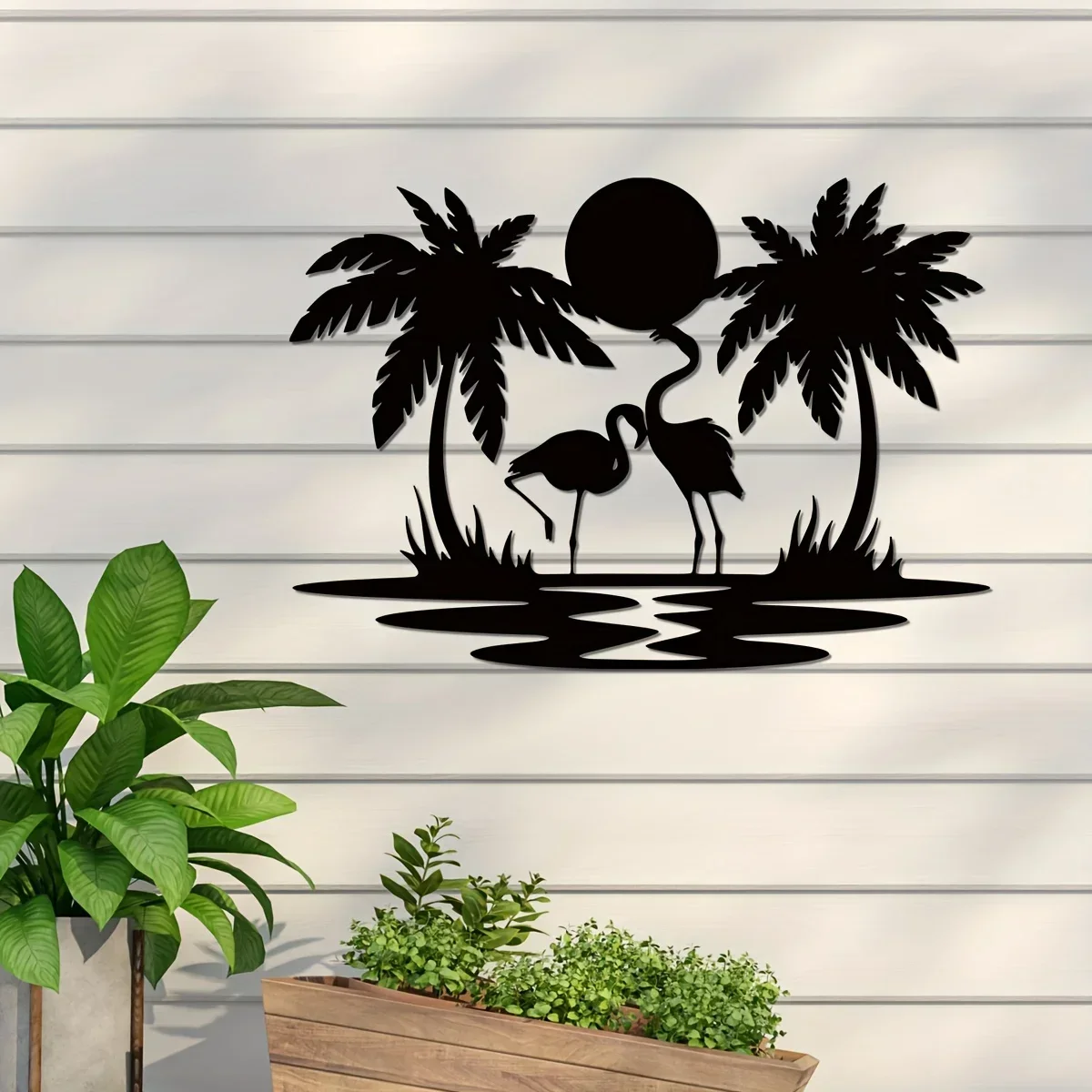 CIFBUY Deco Metal Flamingo Palm Tree Sunset Sign Metal Palm Tree Wall Hanging Decor House Decor Gifts Bedroom LivingRoom Wall Mo