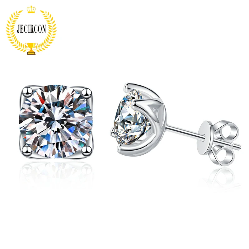 

JECIRCON 925 Sterling Silver Moissanite Stud Earrings for Women Fashionable Simple Petal Single Diamond Light Luxury Jewelry