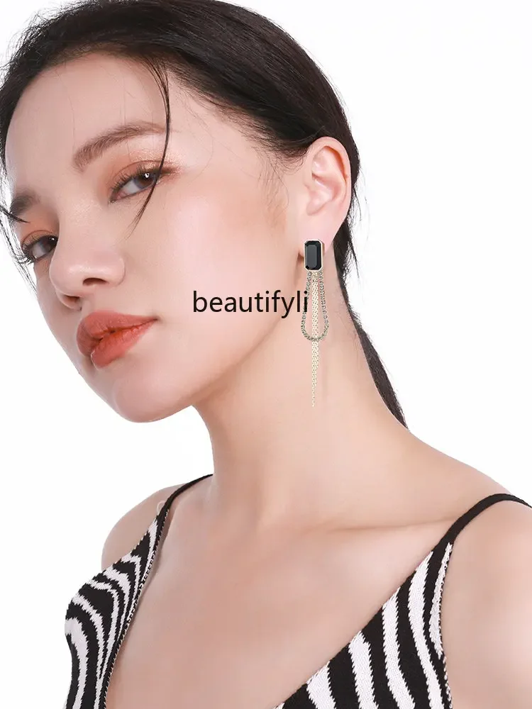 zq Elegant Earrings Niche Design European and American Exaggerated High-Grade Silver Jewelry Earrings for Summer Women