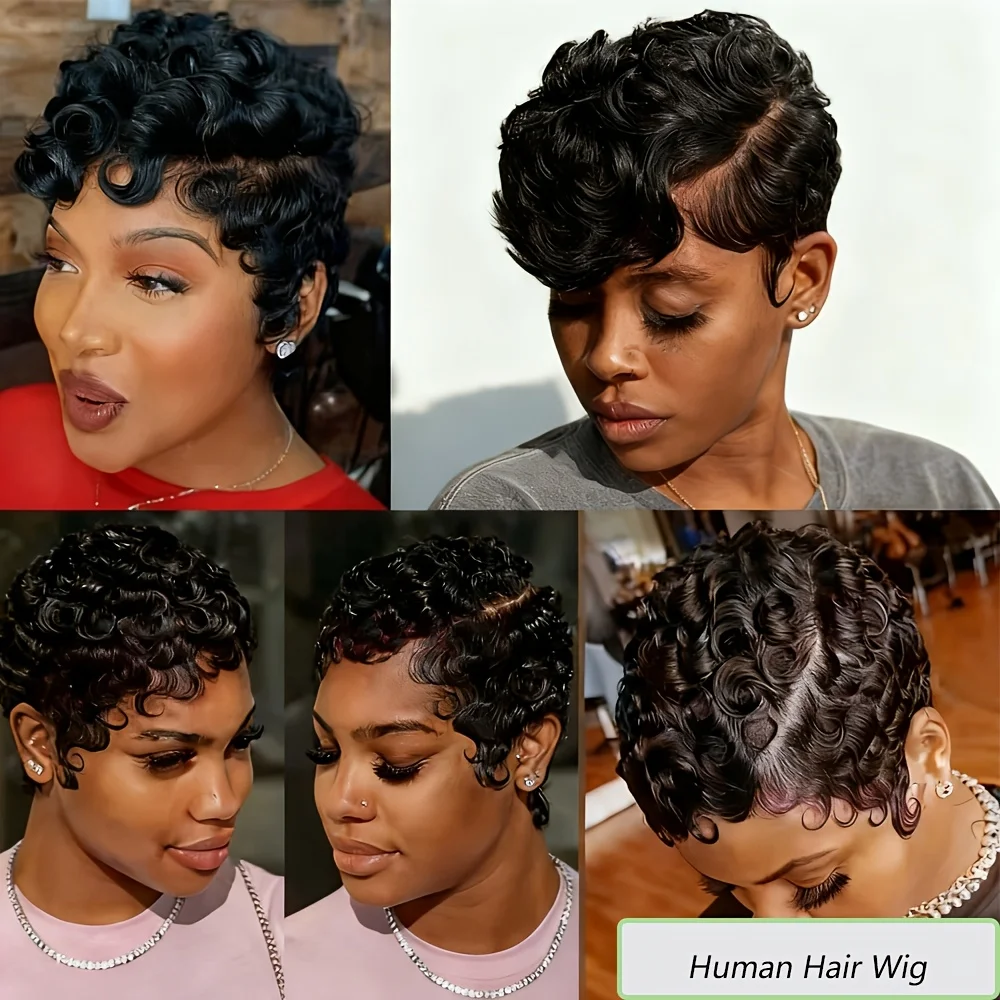 วิกผมสั้นทรงพิกซี่แบบลูกไม้ 13x4 ผมหยิกเด้งดึ๋ง ทำจากผมแท้บราซิลสำหรับผู้หญิงผิวดำ