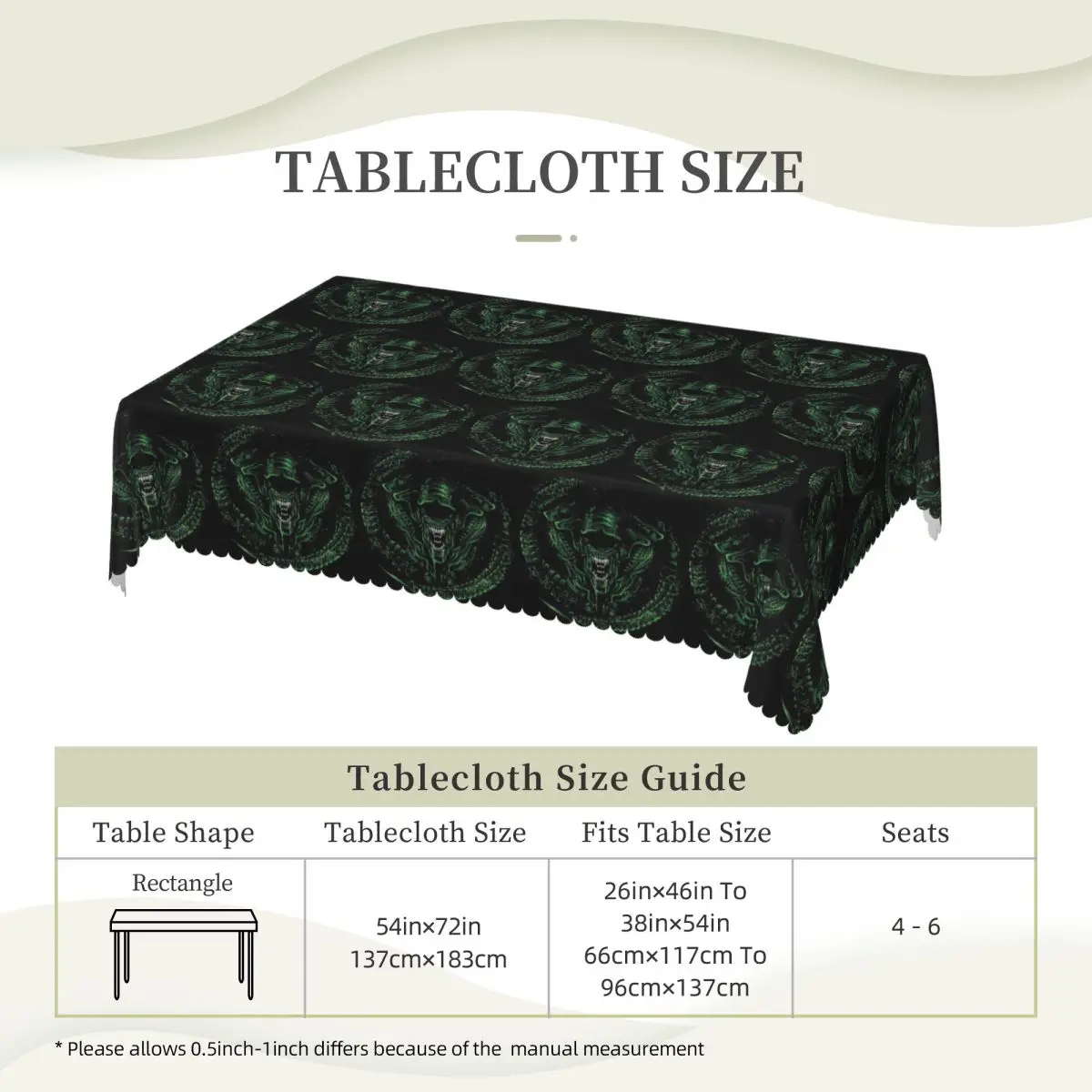 FaceHugger Alien Xenomorph Shoulder Custom Rectangular Tablecloth Oilproof Table Cover for Dining Events Table Cloth