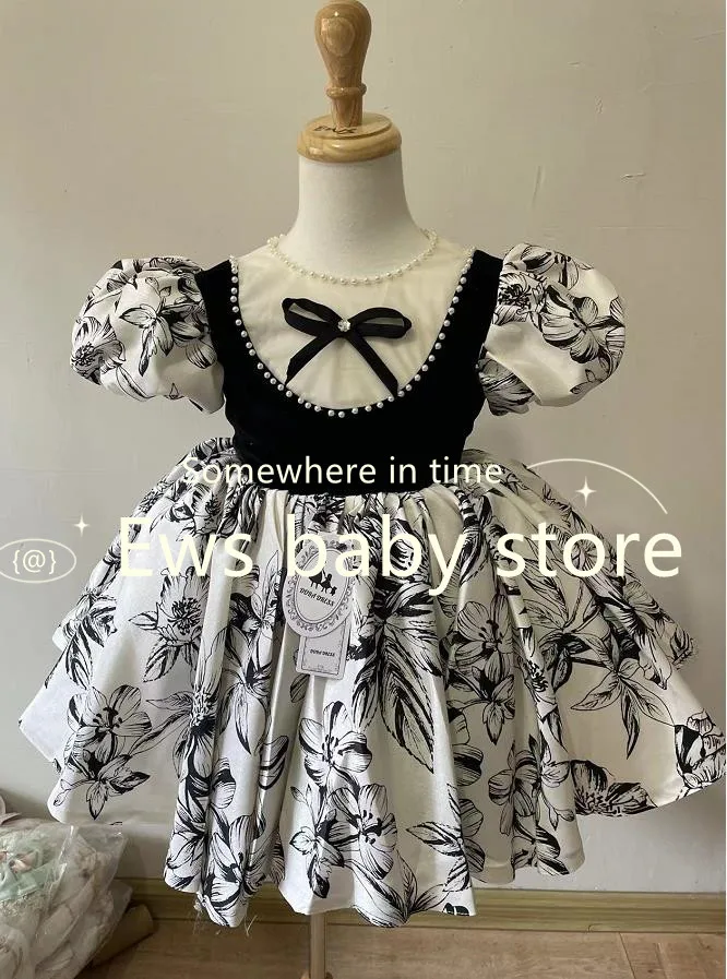 High-End Flower Girls Evening Gown Bow Beading Design Vintage Spanish Children Birthday Party Dresses For Easter Eid A1235