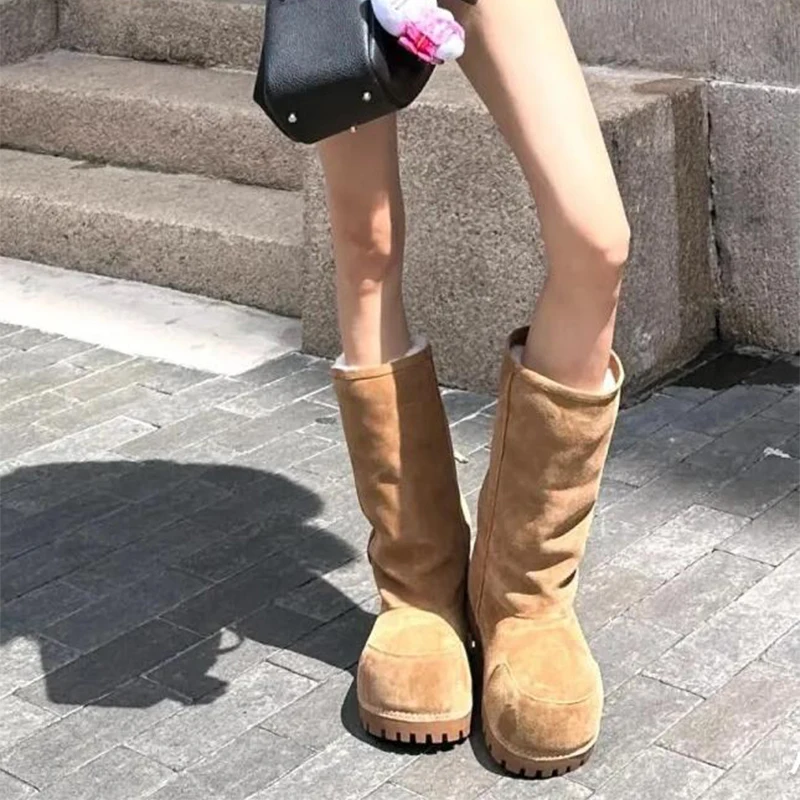 

Stylish Thick Sole Mid-calf Boots Women Casual Round Toe Height Increasing Winter Boots Comfy Platform Boots Party Winter Shoes