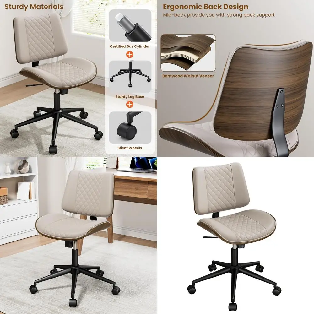 

Современное офисное кресло из орехового дерева с колесиками, регулируемое, без подлокотников, для чтения и совещаний, бежевое