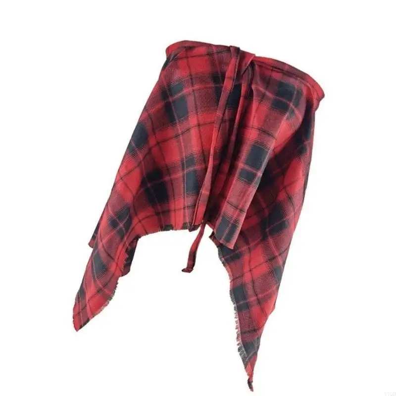 

Хип-хоп Клетчатая клетчатая юбка на бедрах с запахом Половина юбки с рваной отделкой и накладным фартуком Юбка с завязкой нижняя