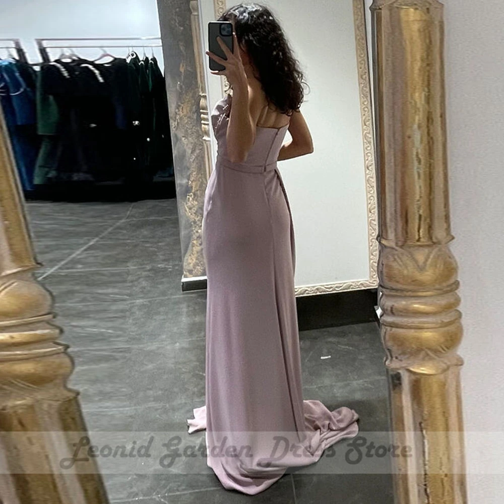 Purple Spaghetti Strap Party Dresses V Neck Floor-Length Beading Mermaid Side Split Ruched Zipper Back Vestido De Noiva 2023